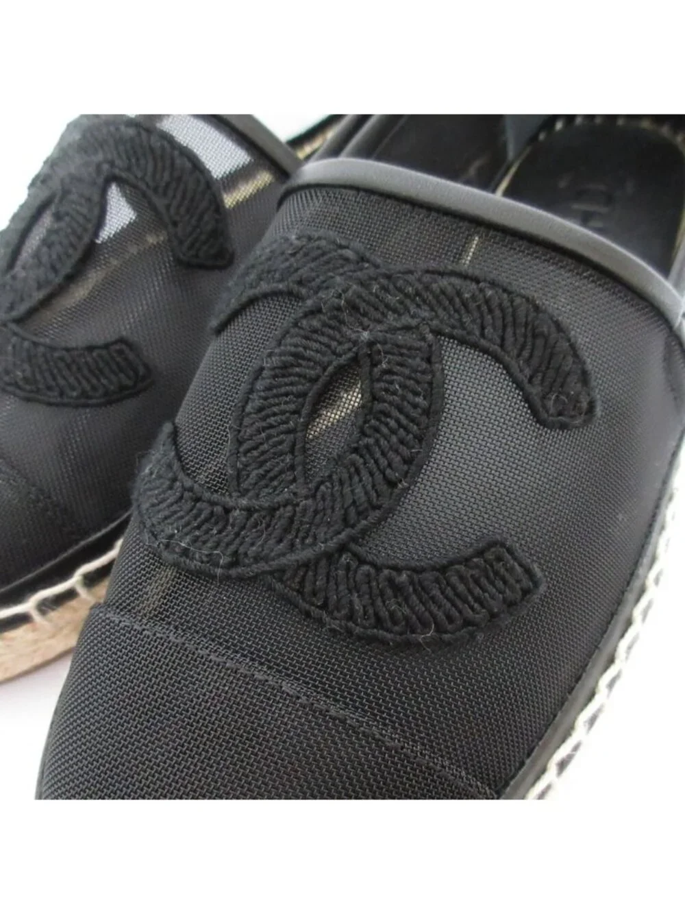 Chanel CC Logo Mesh Espadrilles Shoes 35 Black